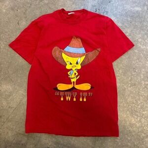 Tweety Bird Cowboy T Shirt Red Looney Tunes 1999 Warner Bros Graphic Tee Medium